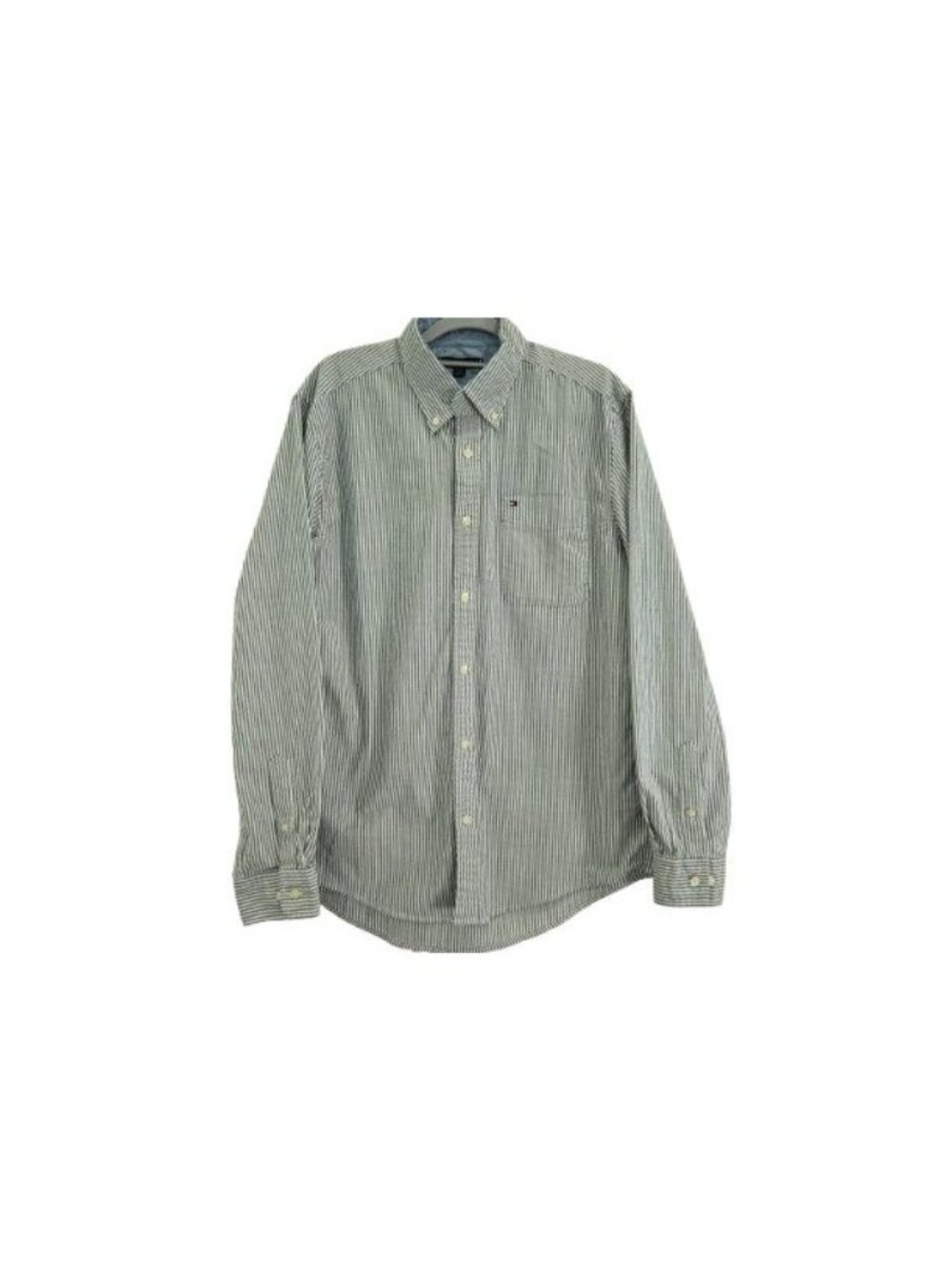 Tommy Hilfiger LS Striped Button Down Shirt Gray Size L Classic Fit Preppy